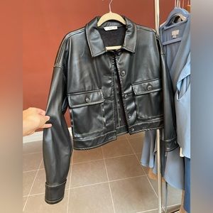 Mango Faux Leather Collared Jacket